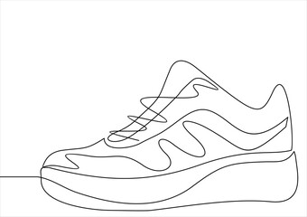 Vector illustration of sneakers. Sports shoes in a line style. Continuous one line