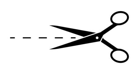 Scissors icon with cut line. Scissors silhouette. Vector illustration