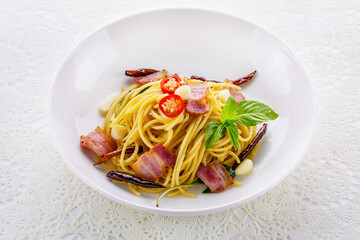 Spaghetti bacon spicy food