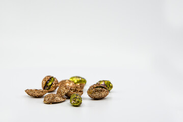 Glitter pistachios with white background