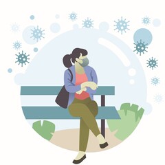 Woman wearing medical face mask to avoid covid 19 or coronavirus flat style vector illustration
