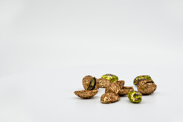Glitter pistachios with white background