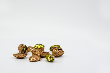 Glitter pistachios with white background