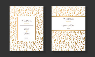 Vector wedding vintage card. Damask gold pattern. Vector illustration.