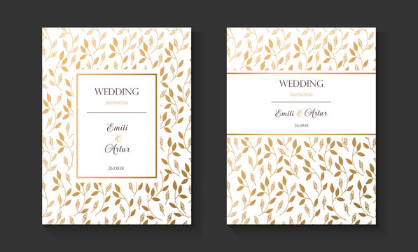 Vector wedding vintage card. Damask gold pattern. Vector illustration.