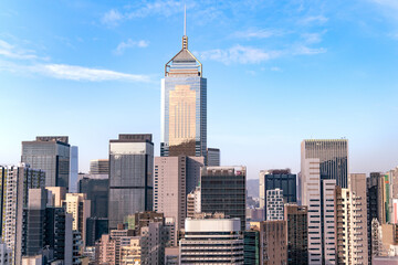 The amazing view of Hong-Kong cityscape full of skyscrapers from the rooftop.