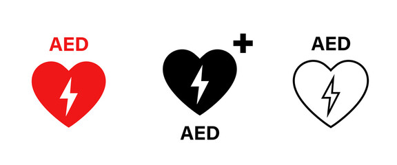 AED vector icon. Emergency defibrillator sign or icon. AED AID CPR. Vector red isolated icon CPR.