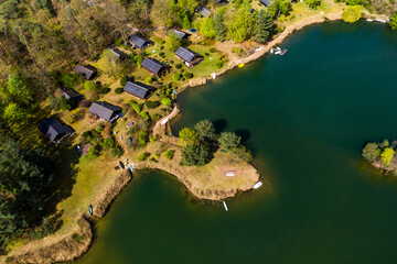 Aerial view, Kahler Seenplatte with holiday apartments and campsites, Alzenau, Hesse, Germany, Europe