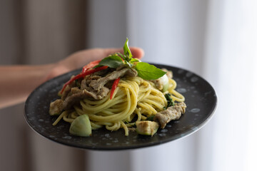 Green Curry Pork Spaghetti,