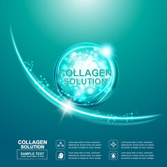 Collagen Serum and Vitamin Background Concept for Skincare Cosmetic Poster Advertising.