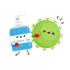 Alcohol gel. Alcohol gel character design. Hand wash gel and Bacteria vector.