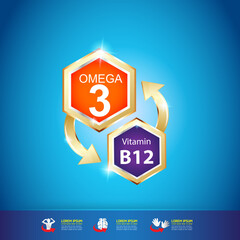 Omega Vitamin Calcium or Nutrition Logo Label Vector Concept.
