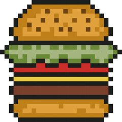 Pixel hamburger isolated on white background. Pixel art. Fast food.