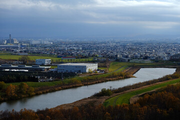 Scenery of Sapporo from a Mountain in Moerenuma Park in the Autumn.
