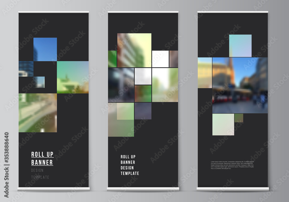 Wall mural vector layout of roll up mockup design templates for vertical flyers, flags design templates, banner