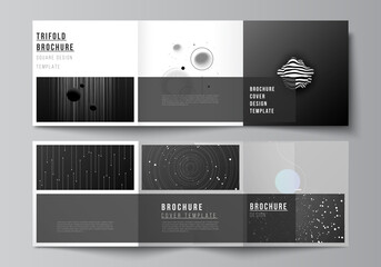 Fototapeta na wymiar Vector layout of square format covers design templates for trifold brochure, flyer, magazine, cover design, book design, brochure cover. Tech science future background, space astronomy concept.