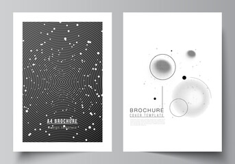 Vector layout of A4 format cover mockups design templates for brochure, flyer layout, booklet, cover design, book design, brochure cover. Tech science future background, space astronomy concept. © Raevsky Lab
