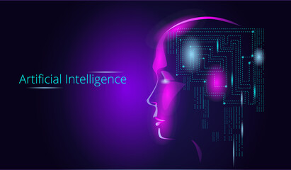 Concept illustration on the topic of artificial intelligence. Template for a horizontal banner.