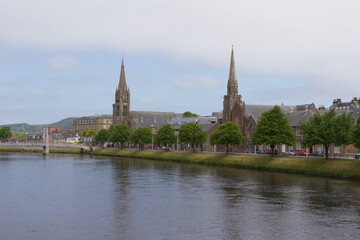 Fototapeta na wymiar church along the river in Inverness, Scotland 