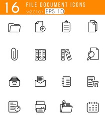 File Document 16 icons set with White Background