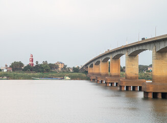 landscape view at Mekong river and Kizuna Bridge in Kampong Cham, Cambodia