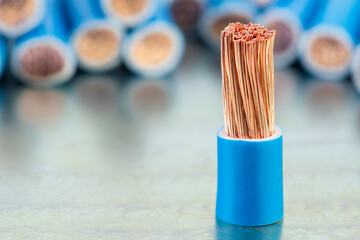 Scrap of Electrical Copper Cable on Metal Surface