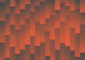 A red and orange geometric graphic illustration of rectangular columns with dust and scratches texture