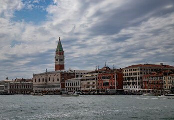 Fototapeta premium panoramic view from the adriatic sea of San Marco square in a cloudy day, Venice, Italy