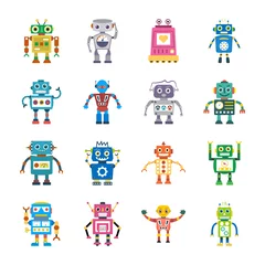 Fotobehang Robot Robotkarakter platte pictogrammen