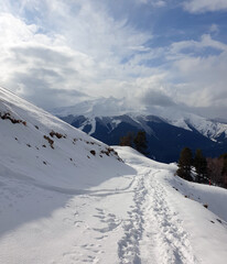 path in the snowy mountains