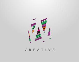 Creative W Letter Logo. Modern Abstract Geometric Initial W Design, made of various colorful pop art strips shapes