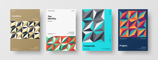 Company identity brochure template collection. Business presentation vector A4 vertical orientation front page mock up set. Corporate report cover abstract geometric illustration design layout bundle.