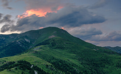 Naklejka na ściany i meble Beautiful sunset - Peak of Costabona. (Pyrenees Mountains, Spain)