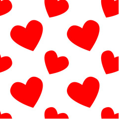 Simple hearts vector pattern. Valentines day background. Flat design endless chaotic texture made of tiny heart silhouettes. Shades of red.