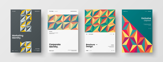 Obraz na płótnie Canvas Company identity brochure template collection. Business presentation vector A4 vertical orientation front page mock up set. Corporate report cover abstract geometric illustration design layout bundle.