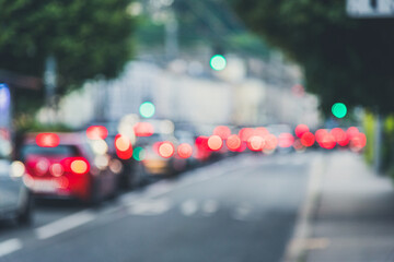 Defocused cars in the traffic jam during  the rush hour