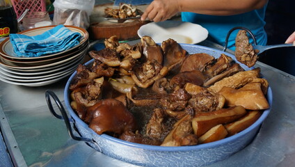 Sekba or bektim is a Chinese Indonesian pork offals stewed in mild soy sauce-based soup. The stew tastes mildly sweet and salty, made from soy sauce, garlic, and Chinese herbs.