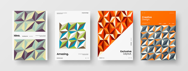 Company identity brochure template collection. Business presentation vector A4 vertical orientation front page mock up set. Corporate report cover abstract geometric illustration design layout bundle.