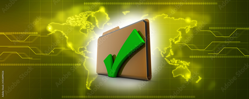 Poster 3d illustration checkbox tick with folder