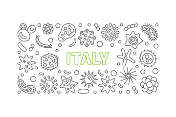 Coronavirus in Italy vector minimal concept outline horizontal illustration or banner