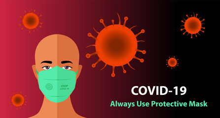 Covid-19 CoronaVirus banner. Always use protective mask when go outside from home. Vector Illustration.