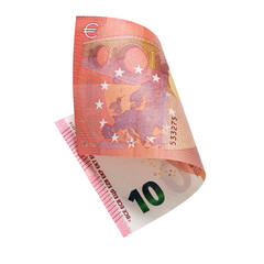 Ten euro banknote isolated on a white background.