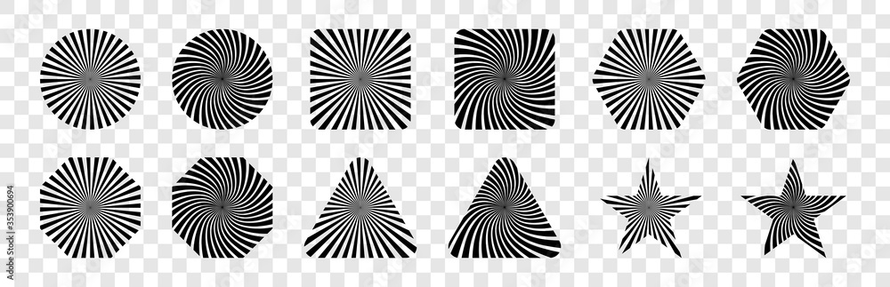 Wall mural rays, isolated. sun icons. rays striped patterns. rays in different geometric shape. sunburst and st