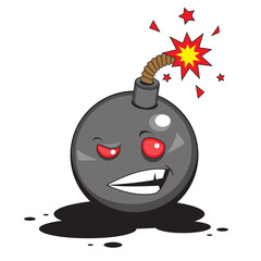 Cartoon character bomb with a burning fuse on a white isolated background. Vector image