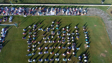 aerial shot sholat eid with social distancing