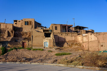 Abandoned and currently being demolished centuries old homes and buildings in the old city of Kashgar, Xinjiang Province, China