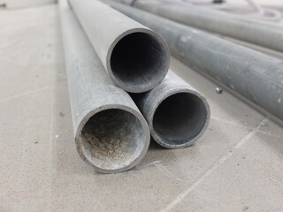Zinc coated steel pipes on the construction site