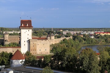 Fototapeta na wymiar Narva, Estonia , 2018-09-12 View of Narva . Castle of Hermann