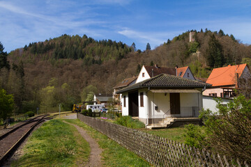 Fototapeta na wymiar Bahnhof Erfenstein, wird angefahren vom Kuckucksbähnel in der Pfalz