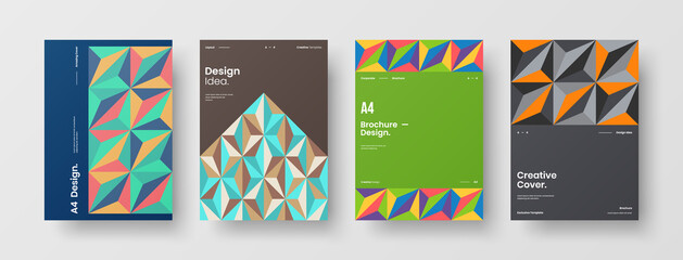 Company identity brochure template collection. Business presentation vector A4 vertical orientation front page mock up set. Corporate report cover abstract geometric illustration design layout bundle.